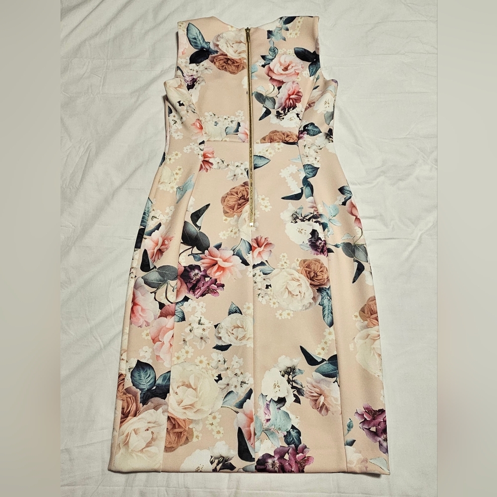 Calvin Klein Floral Midi Dress in Cream and Pink - Picture 3 of 4